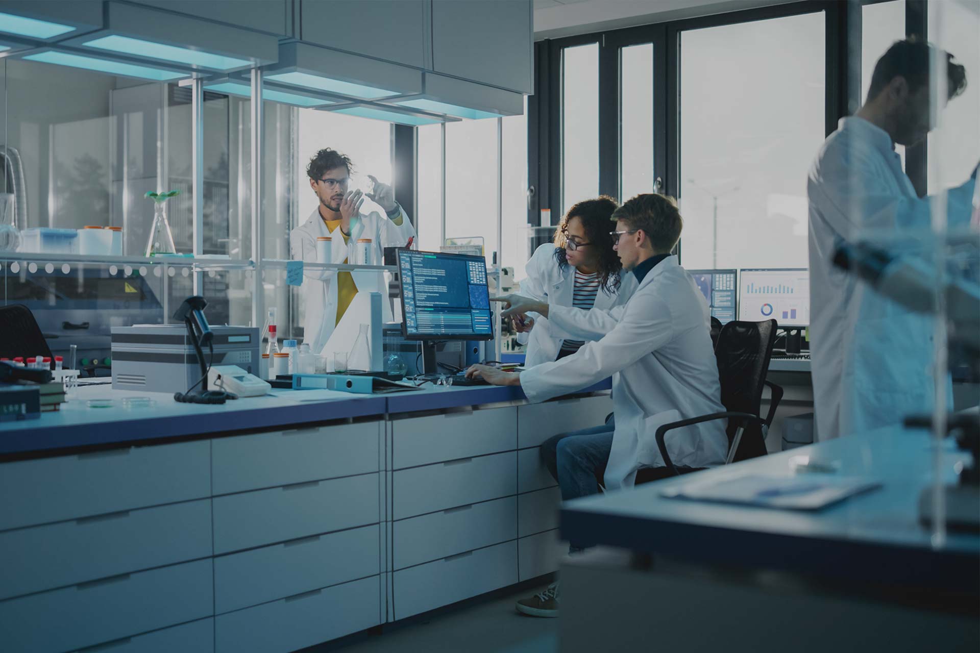 Scientists working in a microbiology laboratory